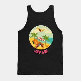 Funny sloth lying jet lagged on the beach Tank Top